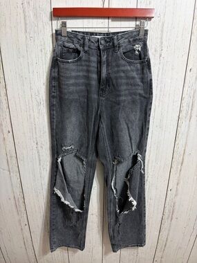 PacSun Women's Distressed Black-Gray Boyfriend Jeans